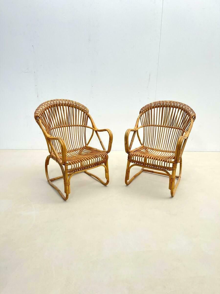 photo furniture Pair Of Mid Century Modern Rattan Armchairs, Italy, 1960s
