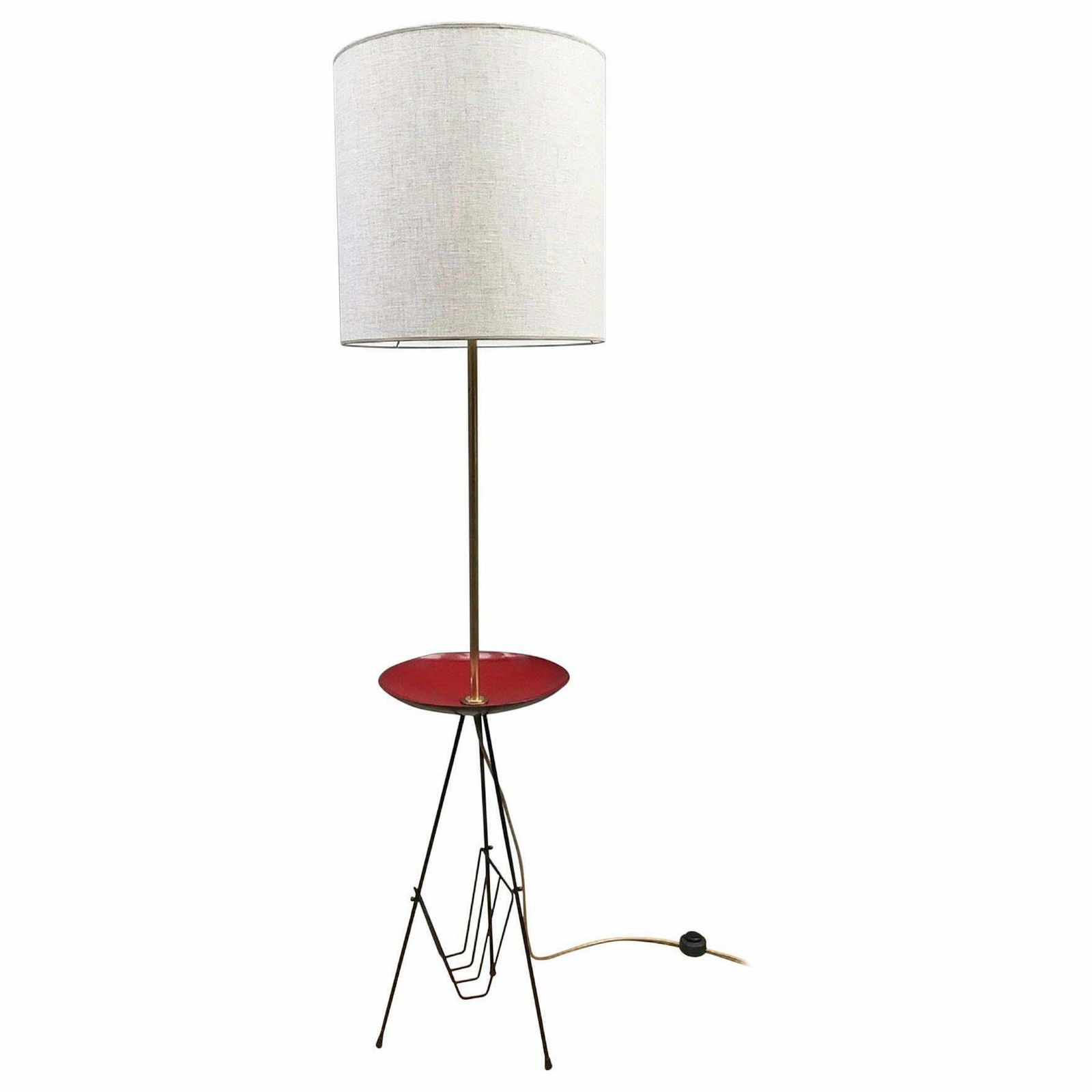 Italian Tripod Floor Lamp With Enamel Table And Magazine Rack