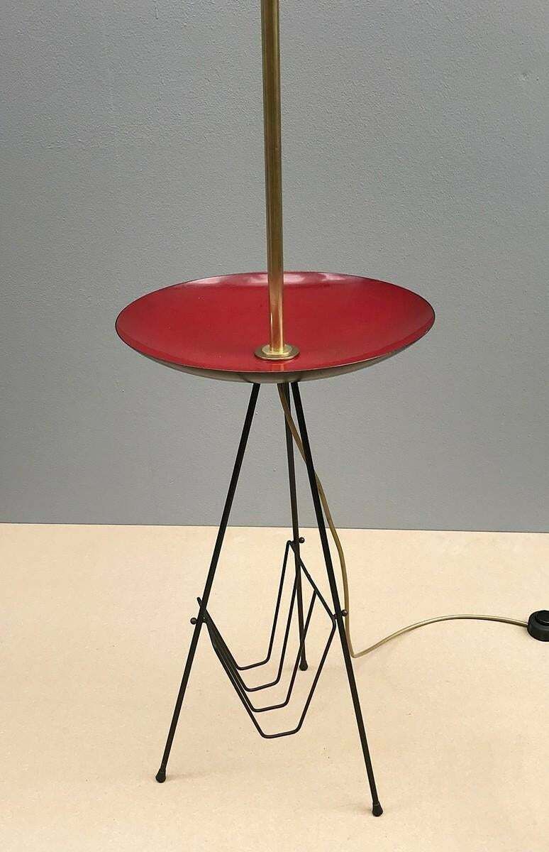 Italian Tripod Floor Lamp With Enamel Table And Magazine Rack photo furniture
