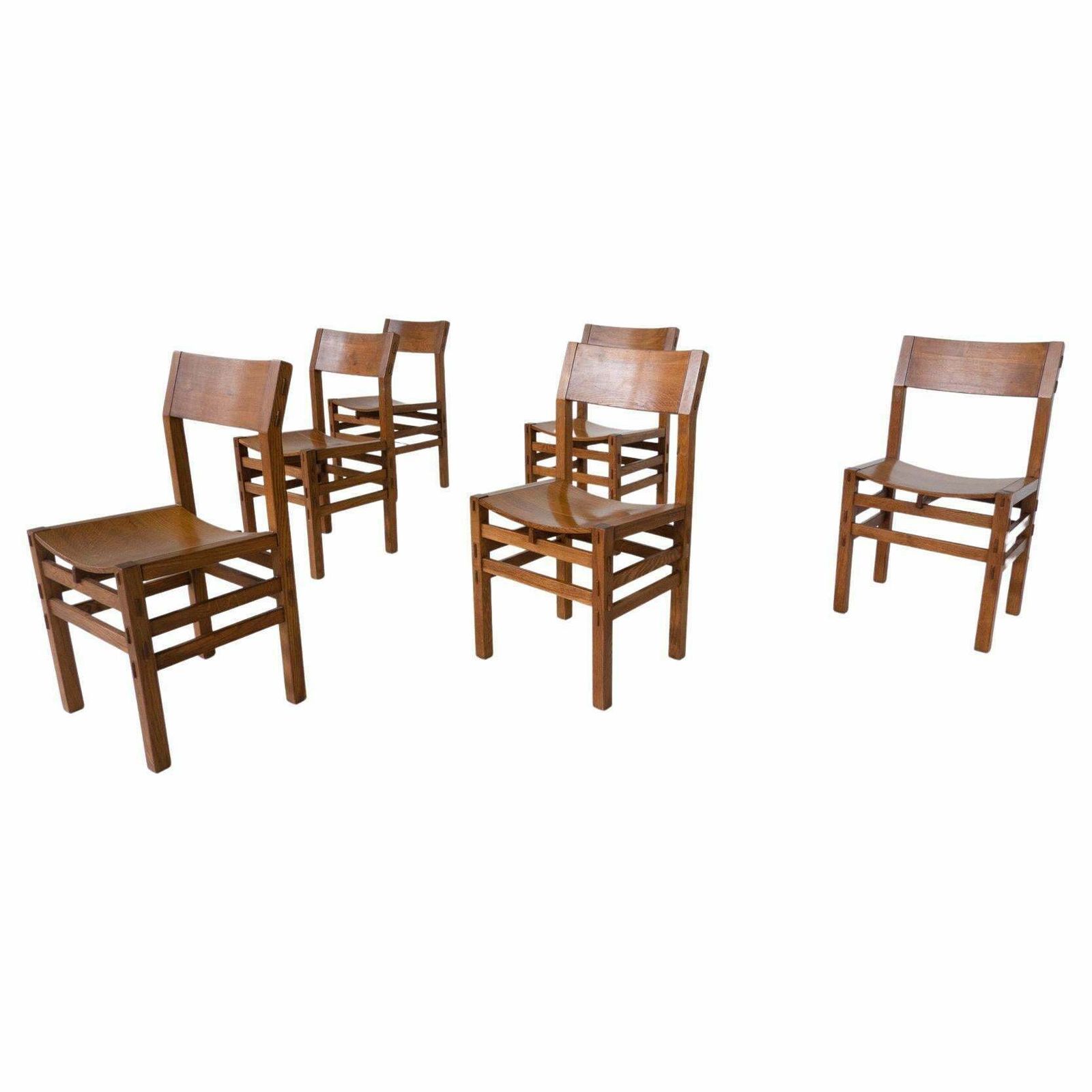 Mid Century Modern Set Of 6 Dining Chairs By Giuseppe Rivadossi, Italy,1980s