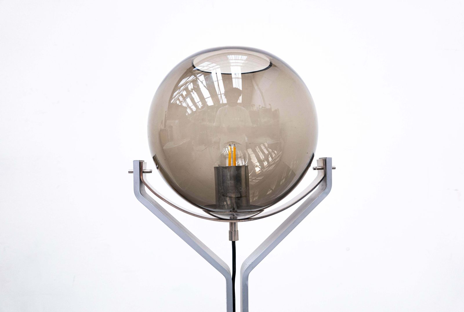 Italian Floor Lamp Travertine, Steel And Glass, 1970s photo furniture