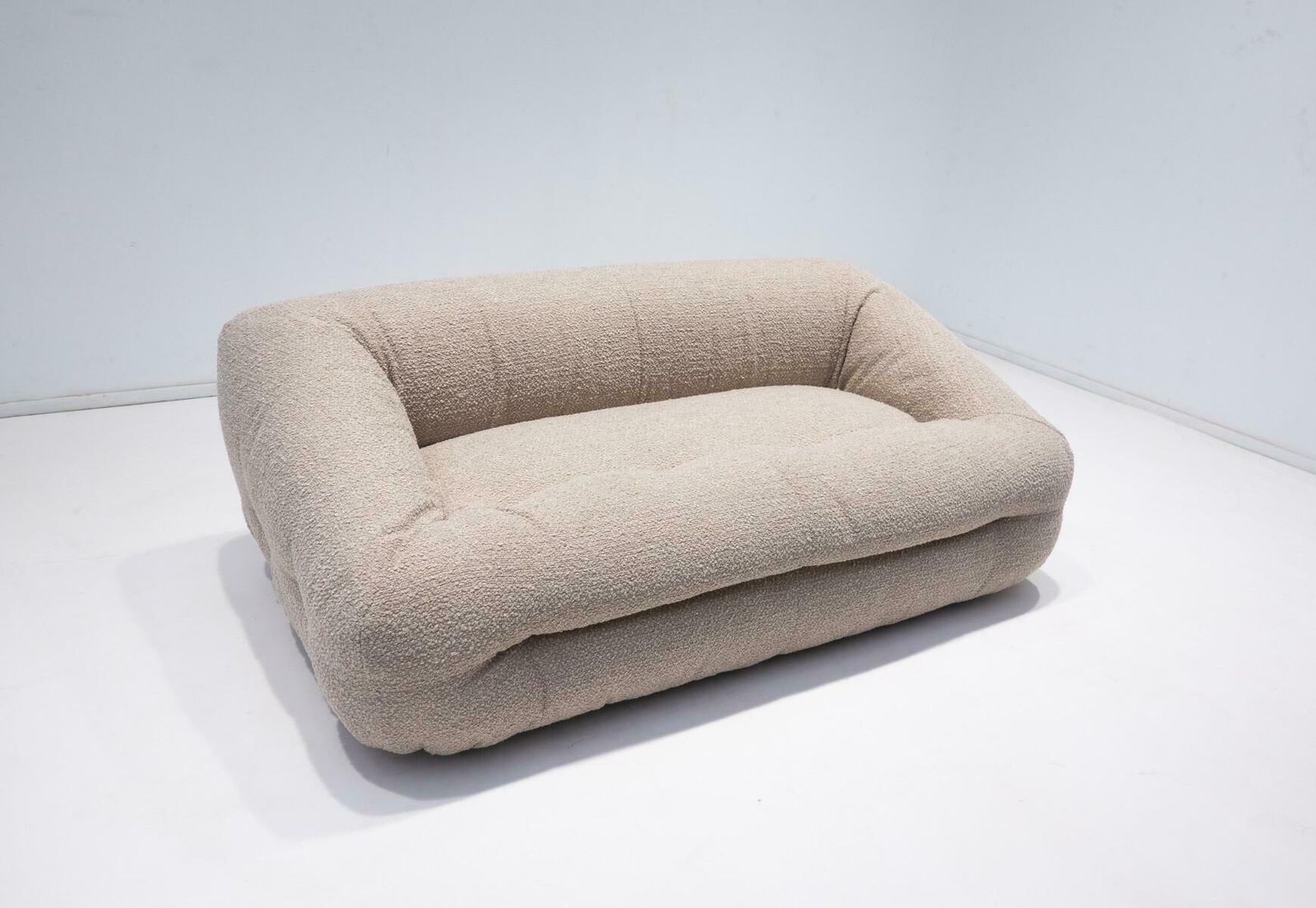 photo for sale Mid Century Modern Italian Sofa, Beige Boucle Fabric, Italy, 1960s