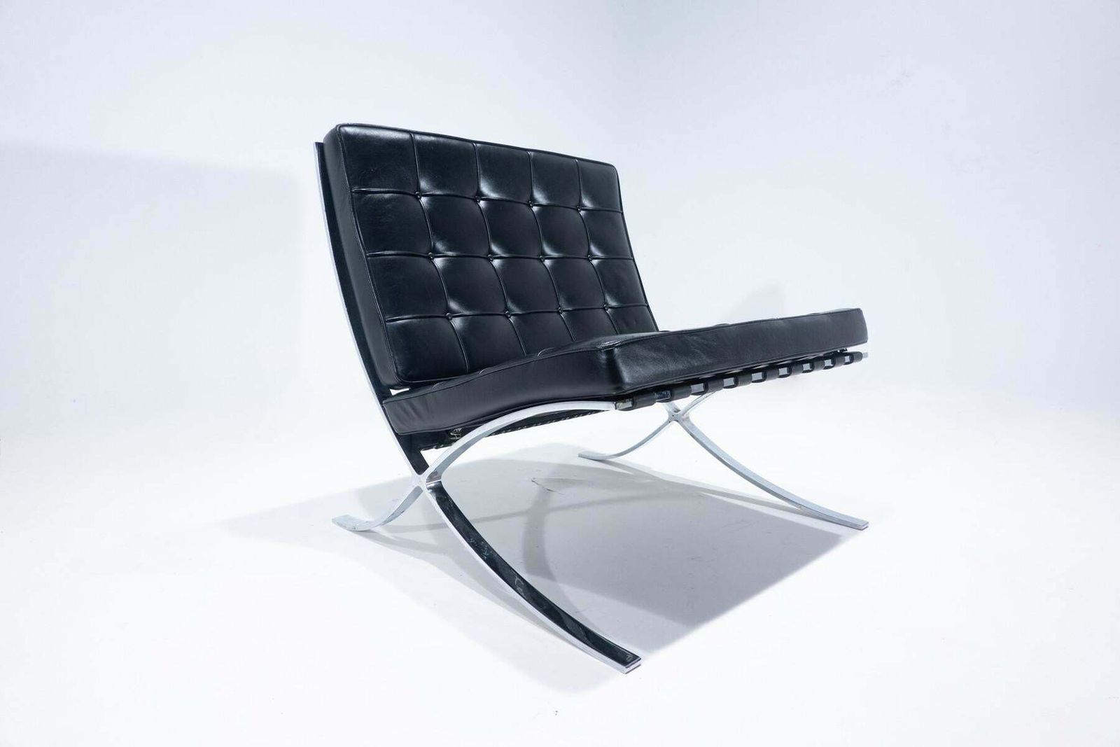 Pair Of Black Leather Barcelona Chairs By Mies Van Der Rohe For Knoll, 1960s photo Furniture