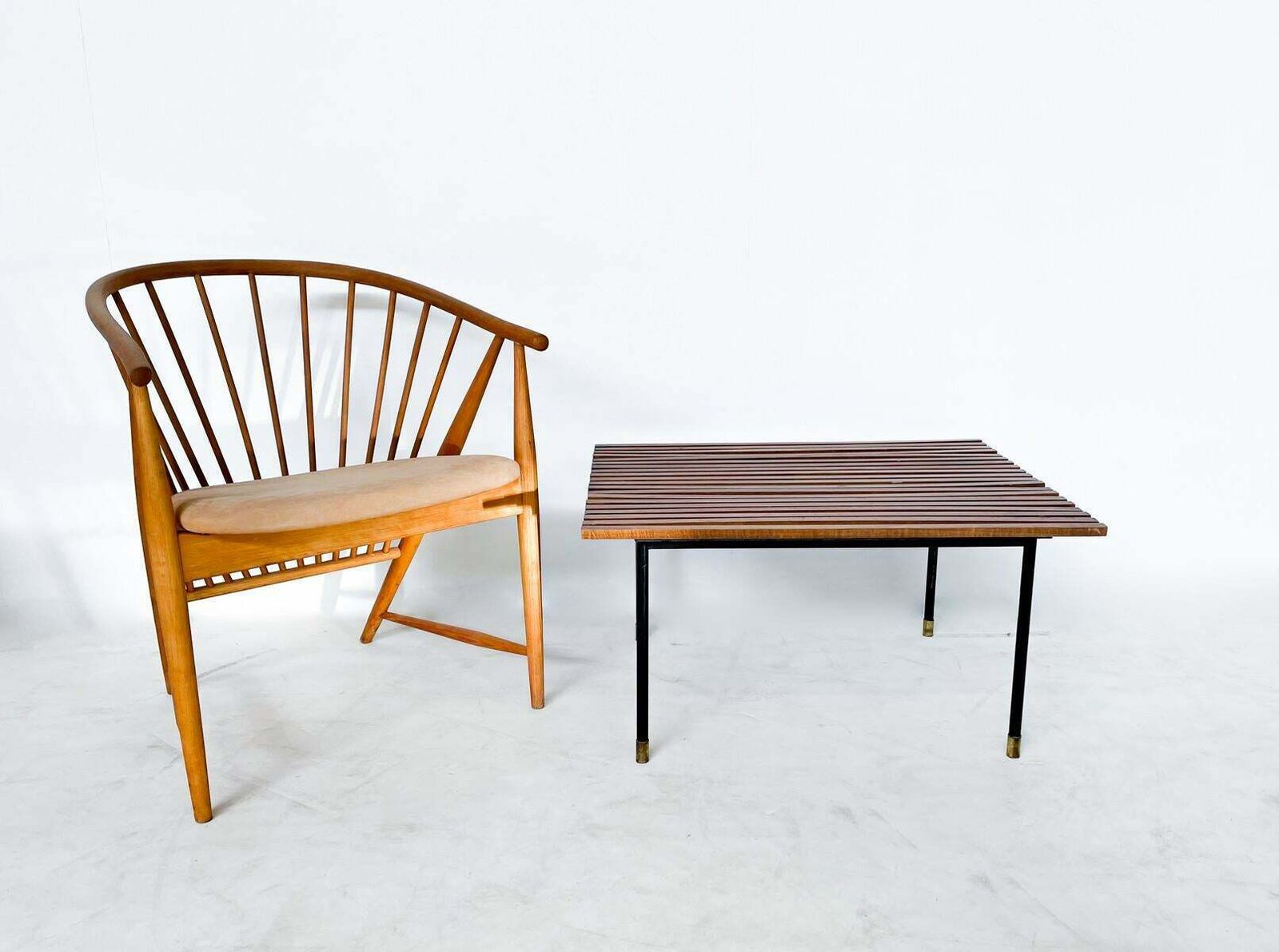 Mid Century Black Iron And Wood Coffee Table photo furniture