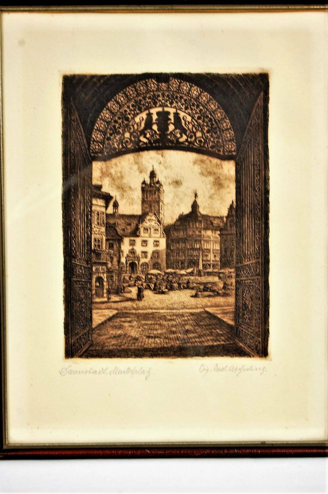 Etchings Darmstadt Blick Durch Das Schlosstor Zum Marktplatz photo vintage