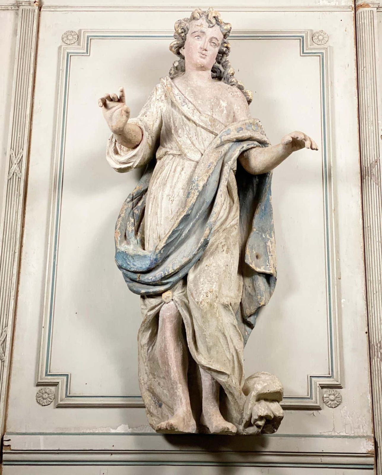 Pair Of Wood Angels Sculptures, France, 18th Century photo for sale