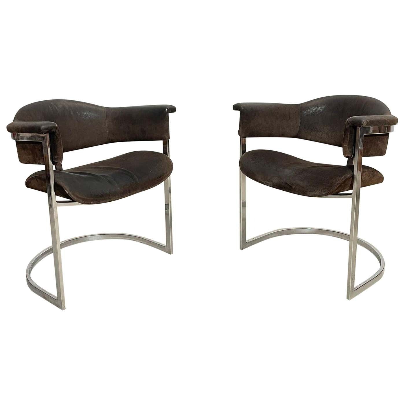 Pair Of Chrome & Leather Armchairs By Vittorio Introini For Mario Sabot, 1970s