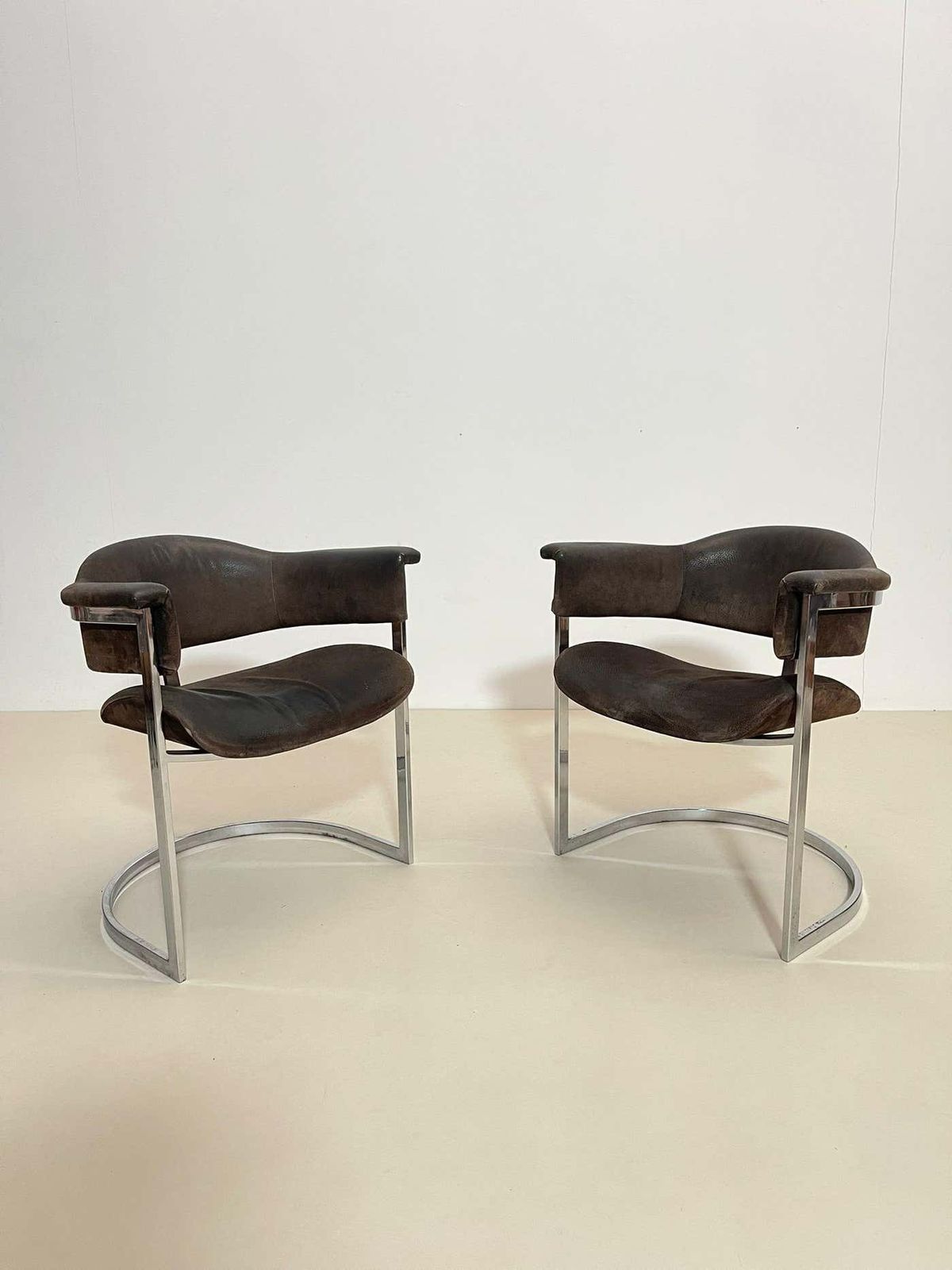 Pair Of Chrome & Leather Armchairs By Vittorio Introini For Mario Sabot, 1970s photo for sale