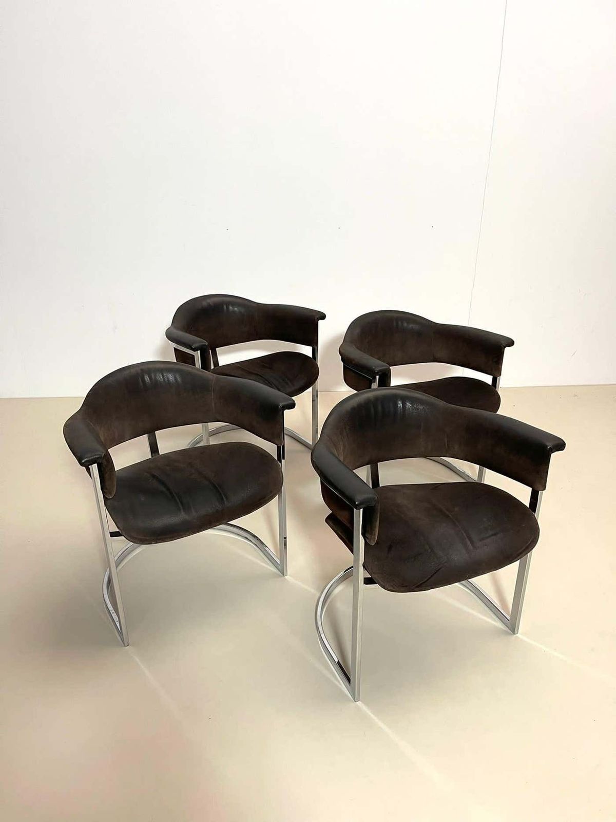 Pair Of Chrome & Leather Armchairs By Vittorio Introini For Mario Sabot, 1970s photo vintage