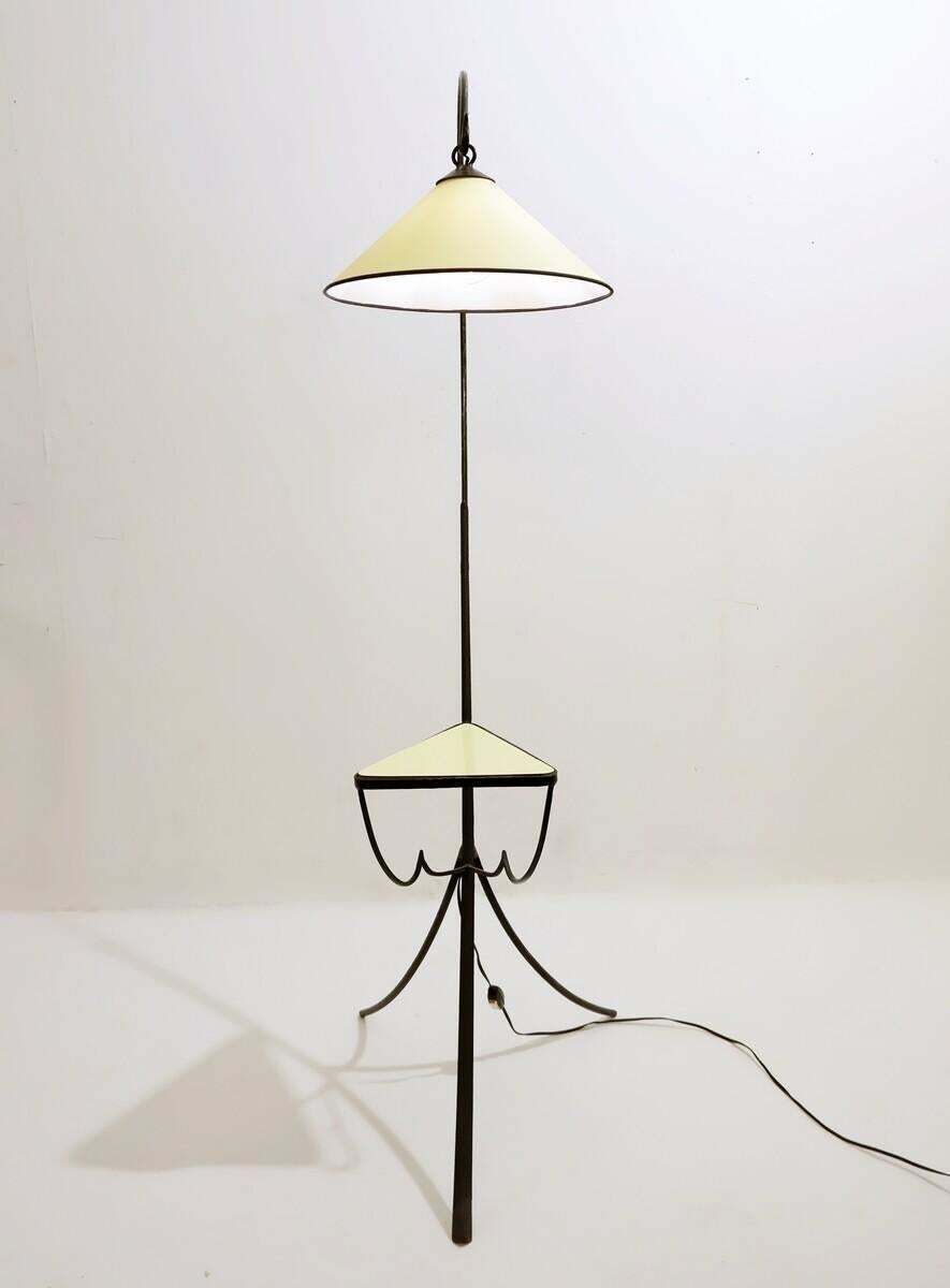 Mid Century Wrought Iron Tripod Floor Lamp With Shelf, Italy, 1960s photo 1512.0