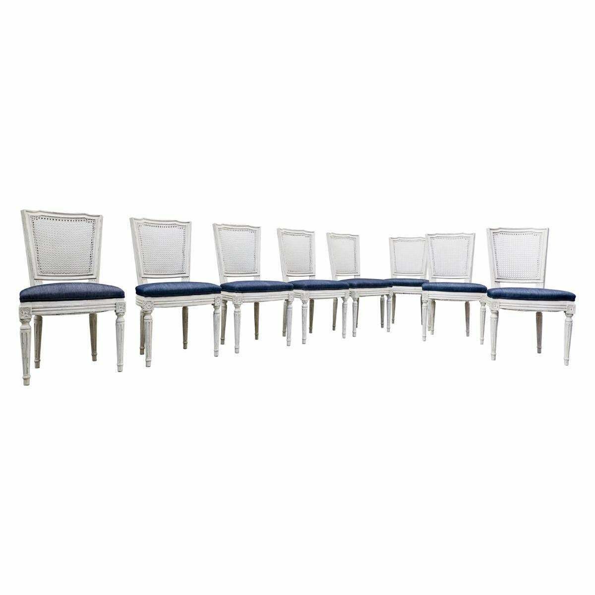 Set Of 8 Chairs, Louis XVI Style, New Upholstery