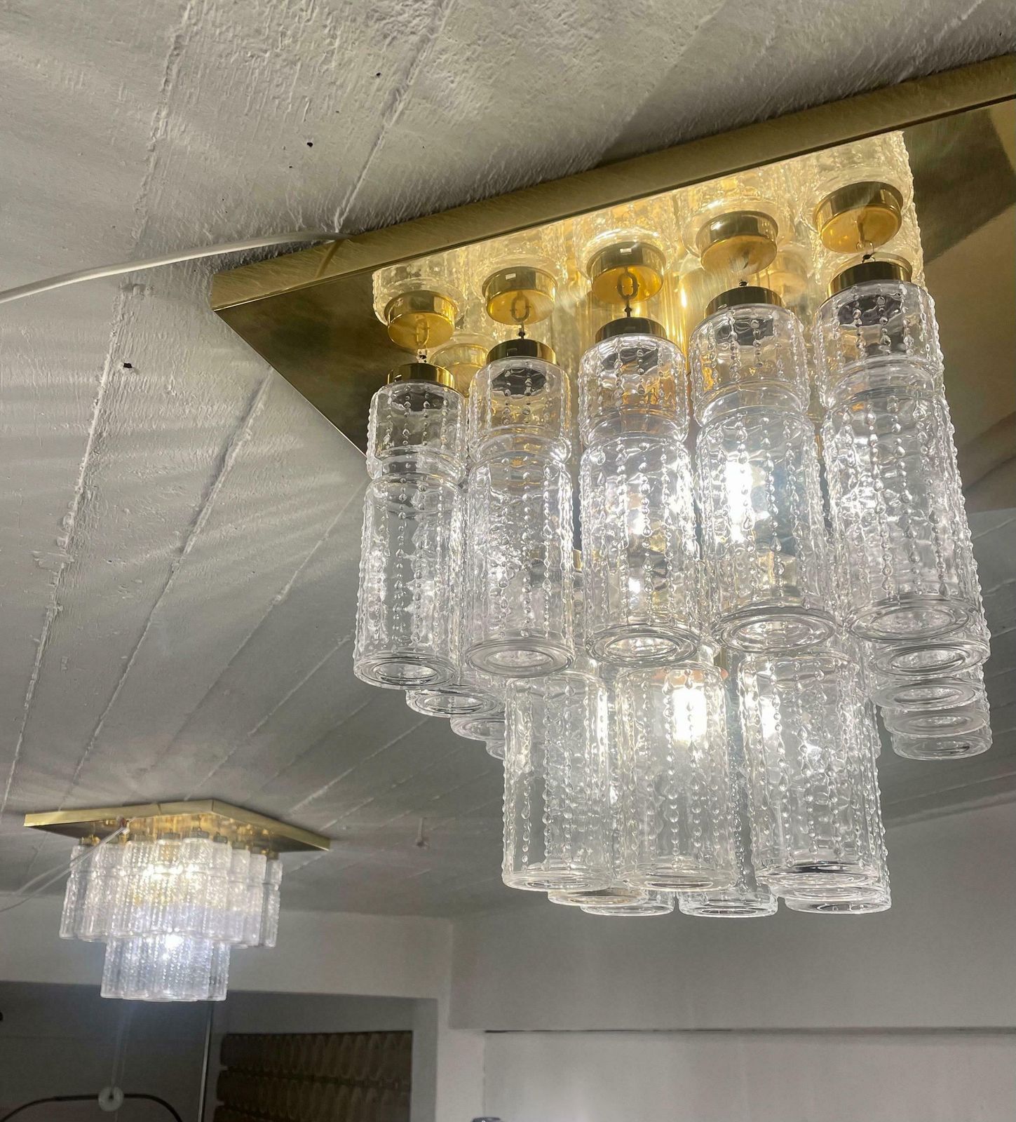 Mid Century Modern Ceiling Light, Brass And Glass By Kalmar, Austria, 1960s photo furniture