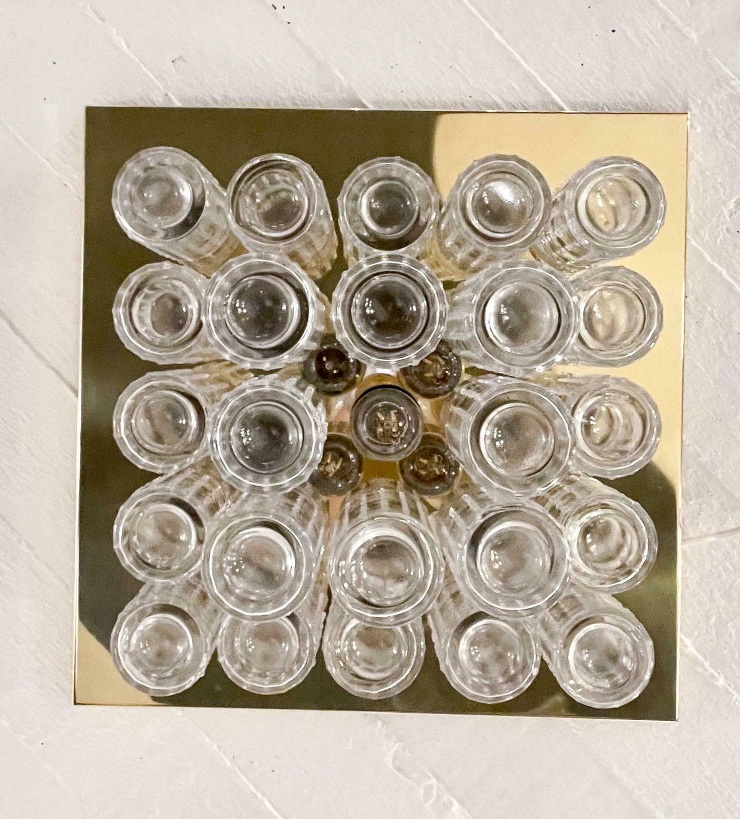Mid Century Modern Ceiling Light, Brass And Glass By Kalmar, Austria, 1960s photo buy