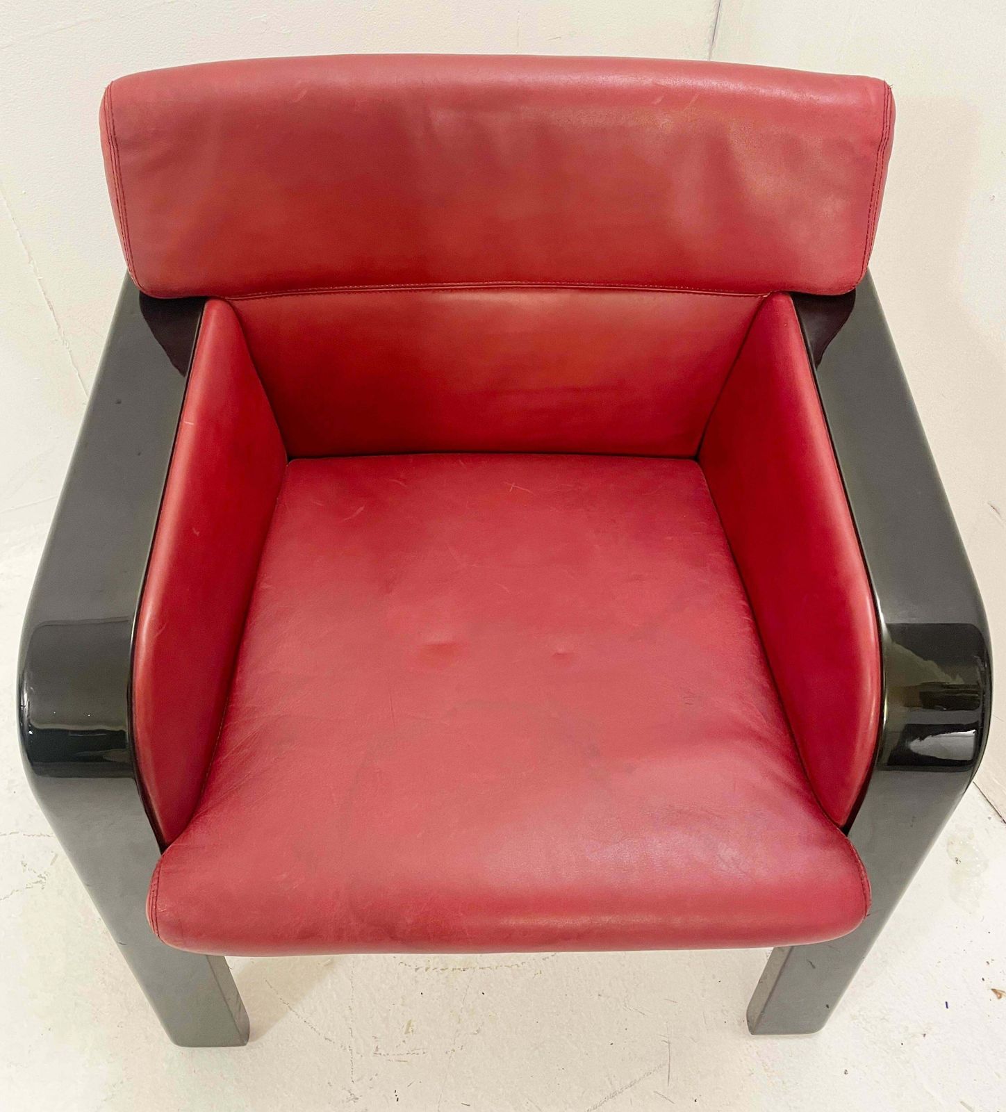 Pair Of Mid Century Red Leather Armchairs By Claudio Salocchi, Italy, 1970s photo buy