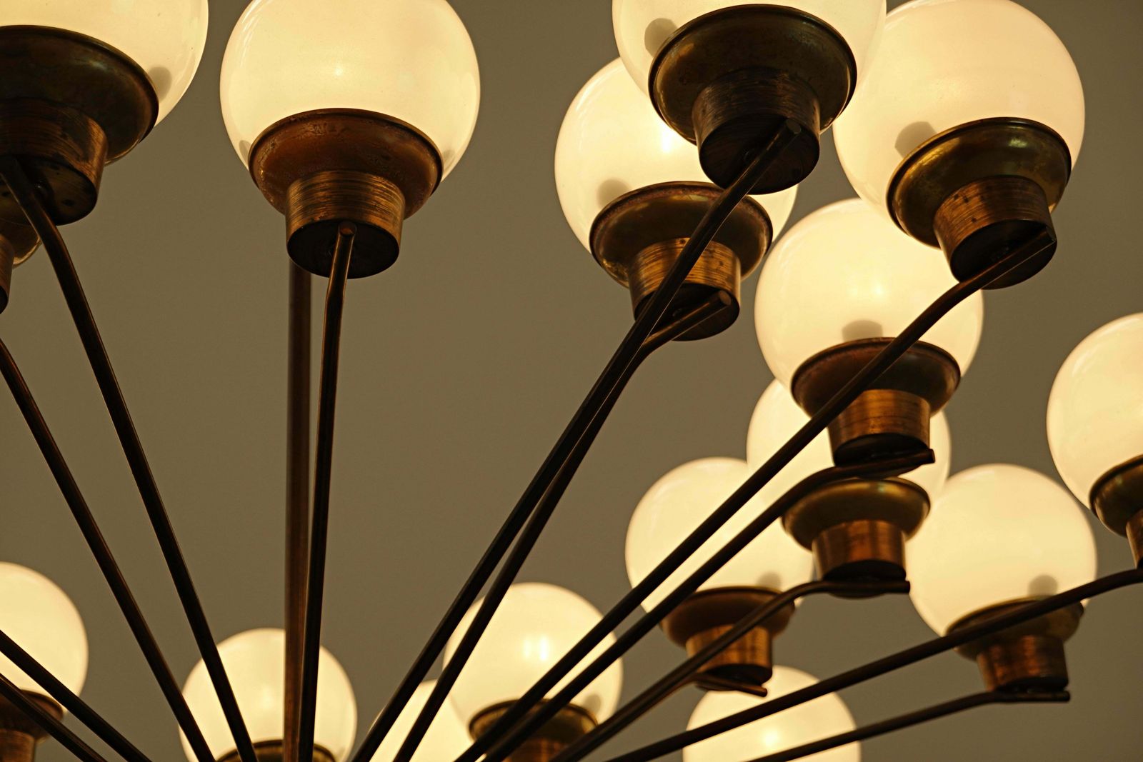 5838.0 Mid Century Modern Italian Brass And Opaline Chandelier photo