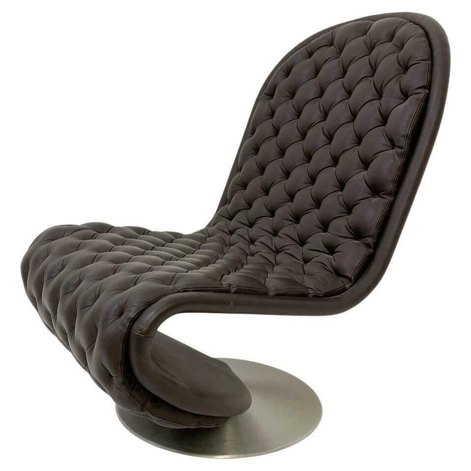Mid Century Modern Brown Leather System 123 Chair By Verner Panton, Denmark