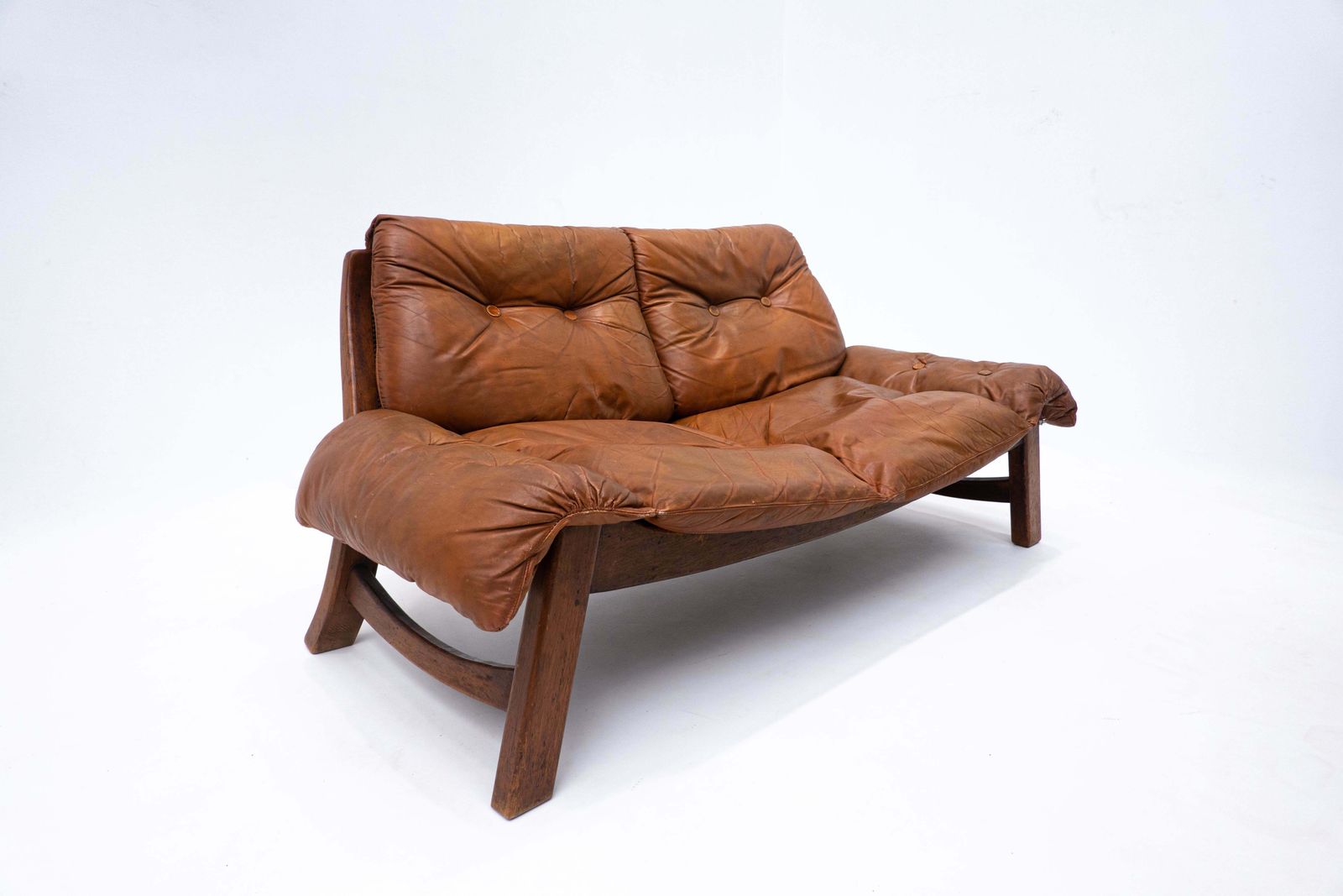 Mid Century Lounge Set, Original Cognac Leather, Brazilian Style, 1960s photo vintage
