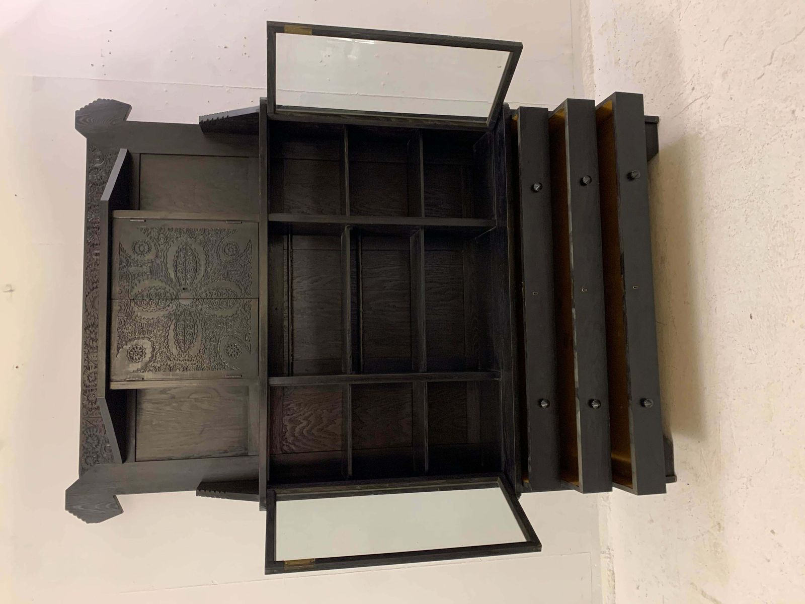 Furniture Wooden Cabinet With Leather Bench By Toroczkai Wigand, Hungary, 1920s photo