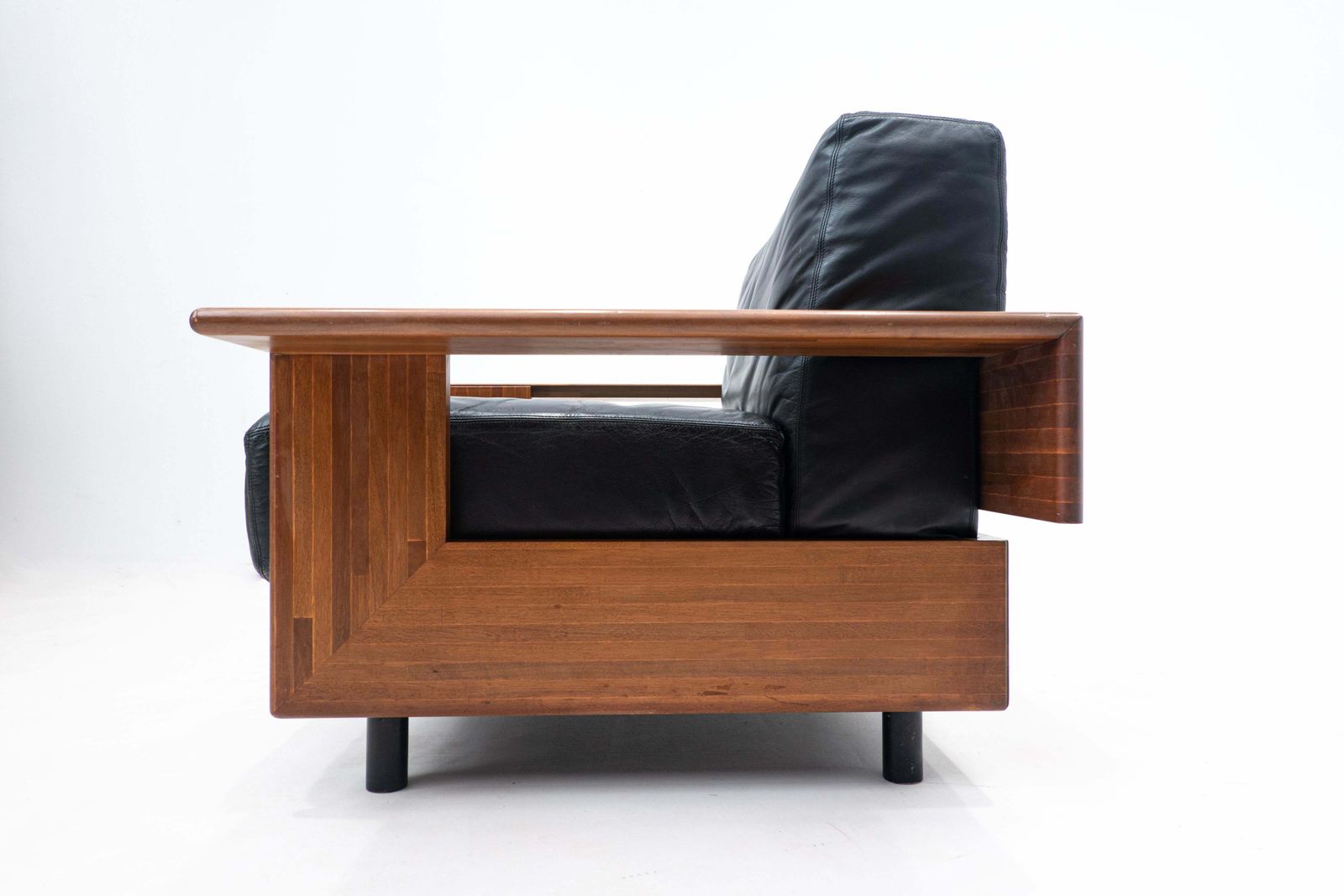 photo furniture Mid Century Modern Armchair In The Style Of Tobia Scarpa, Wood And Leather