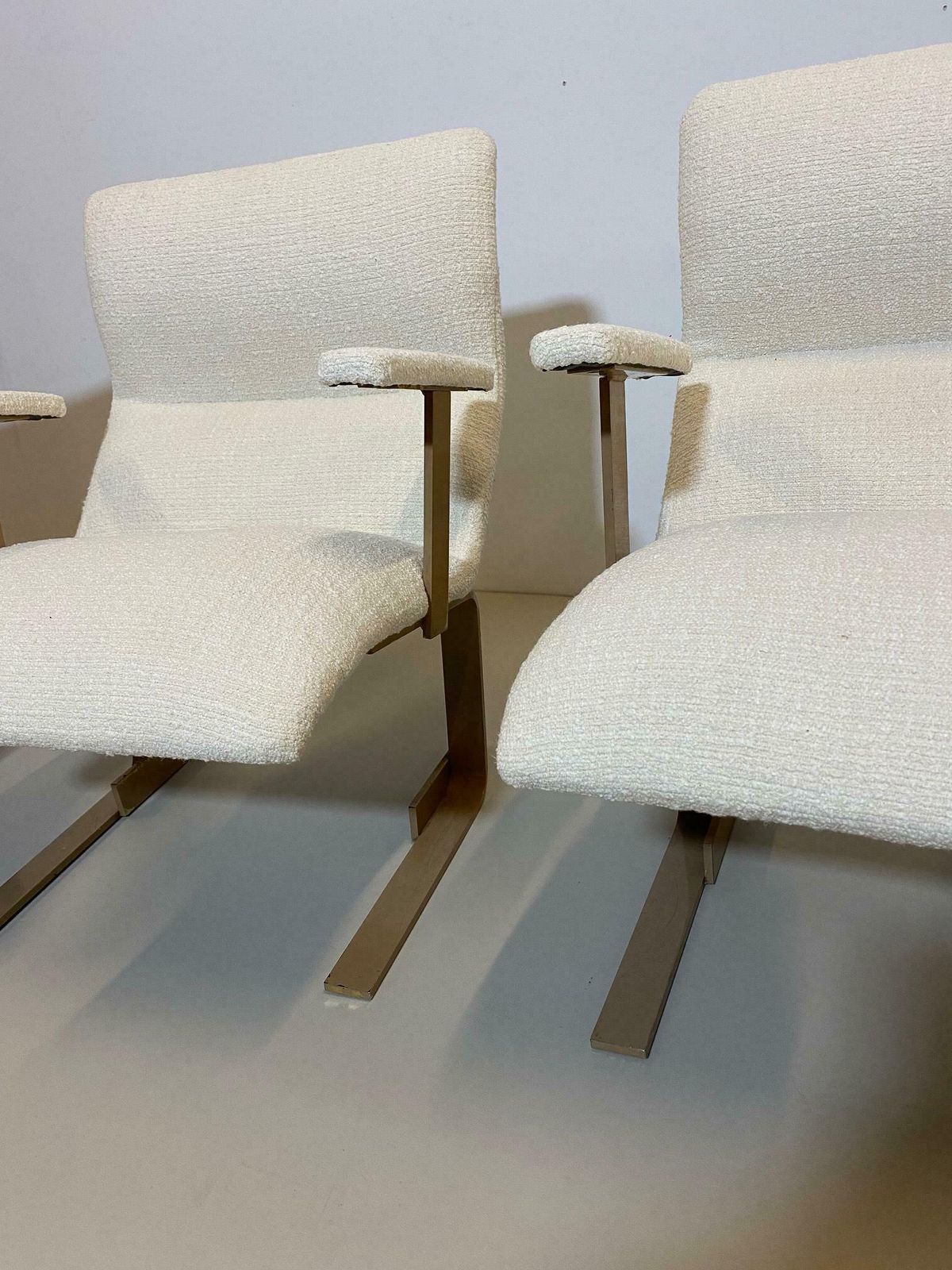 Mid Century Modern Pair Of Italian Armchairs, White Bouclette Fabric, 1970s photo Furniture