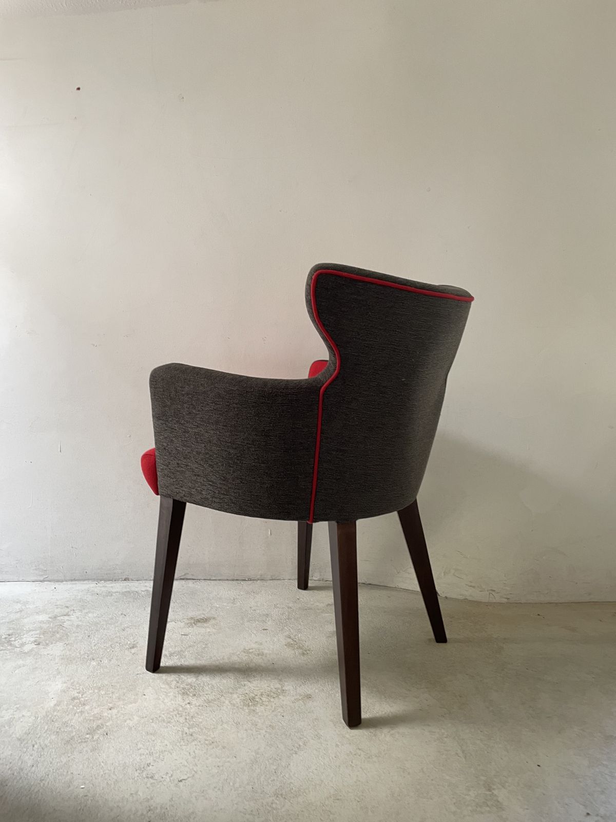 Red & Grey Curved Back Statement Armchair With Wooden Legs    Ex. Contract Furniture photo furniture