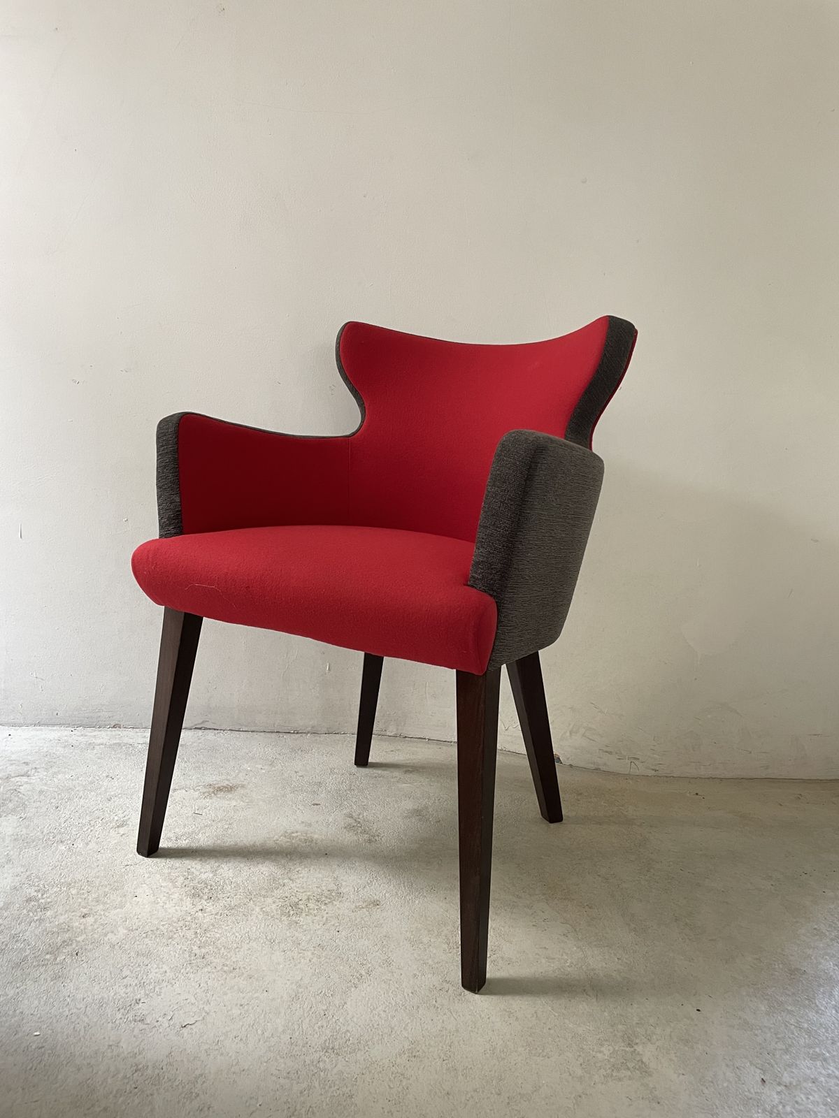 Red & Grey Curved Back Statement Armchair With Wooden Legs    Ex. Contract Furniture photo Furniture