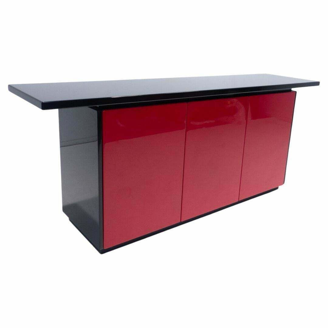 Mid Century Modern Lacquered Sideboard, Red And Black, Italy, 1970s