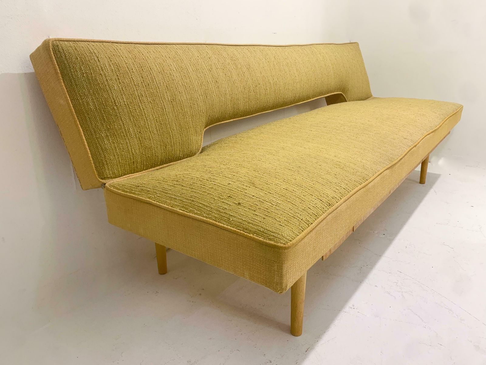 Mid Century Modern Yellow Sofa Bed, Original Fabric By Miroslav Navratil photo buy