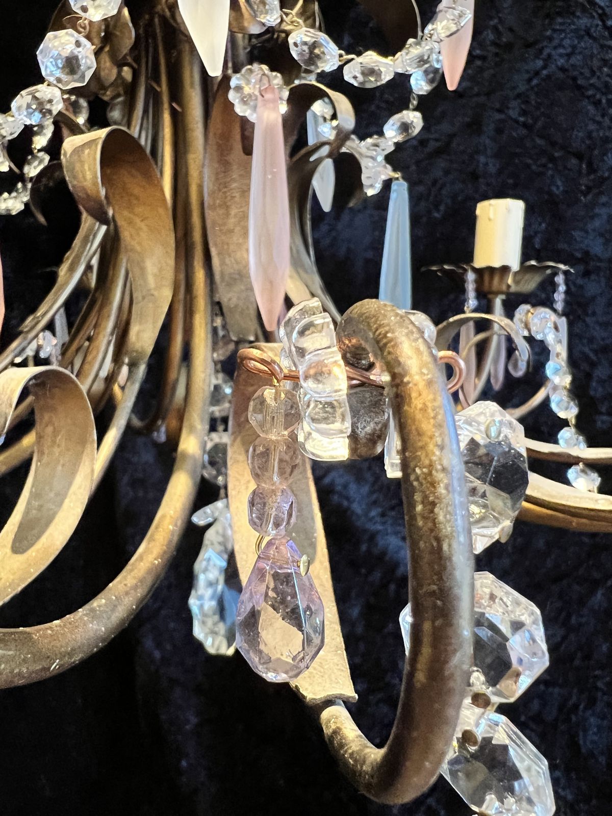 photo for sale Five Light Italian Florentine Chandelier With Coloured Crystals. Cr773