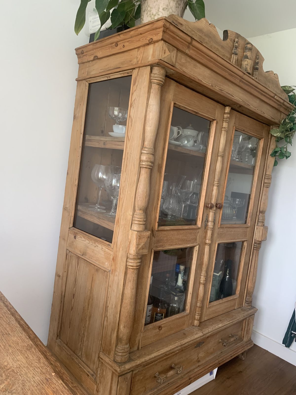 Antique Hungarian Glass And Wood Cabinet photo furniture