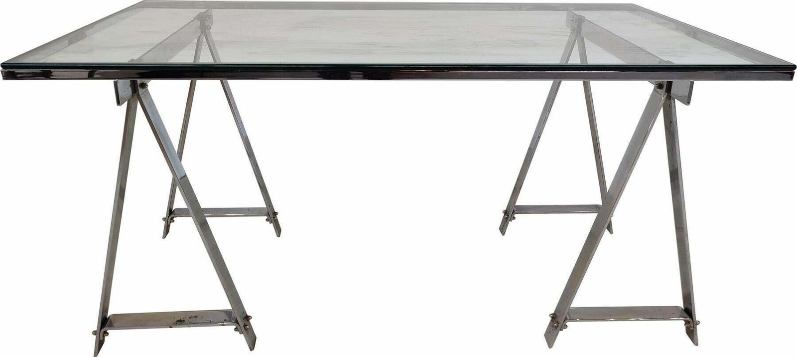 photo furniture Mid Century Modern Dining Table/Desk, Chrome And Glass, Italy, 1970s