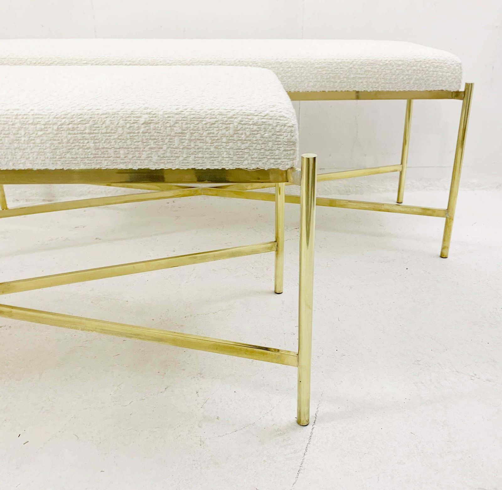 Pair Of Mid Century Italian Brass Bench, New Upholstery photo 2866.0