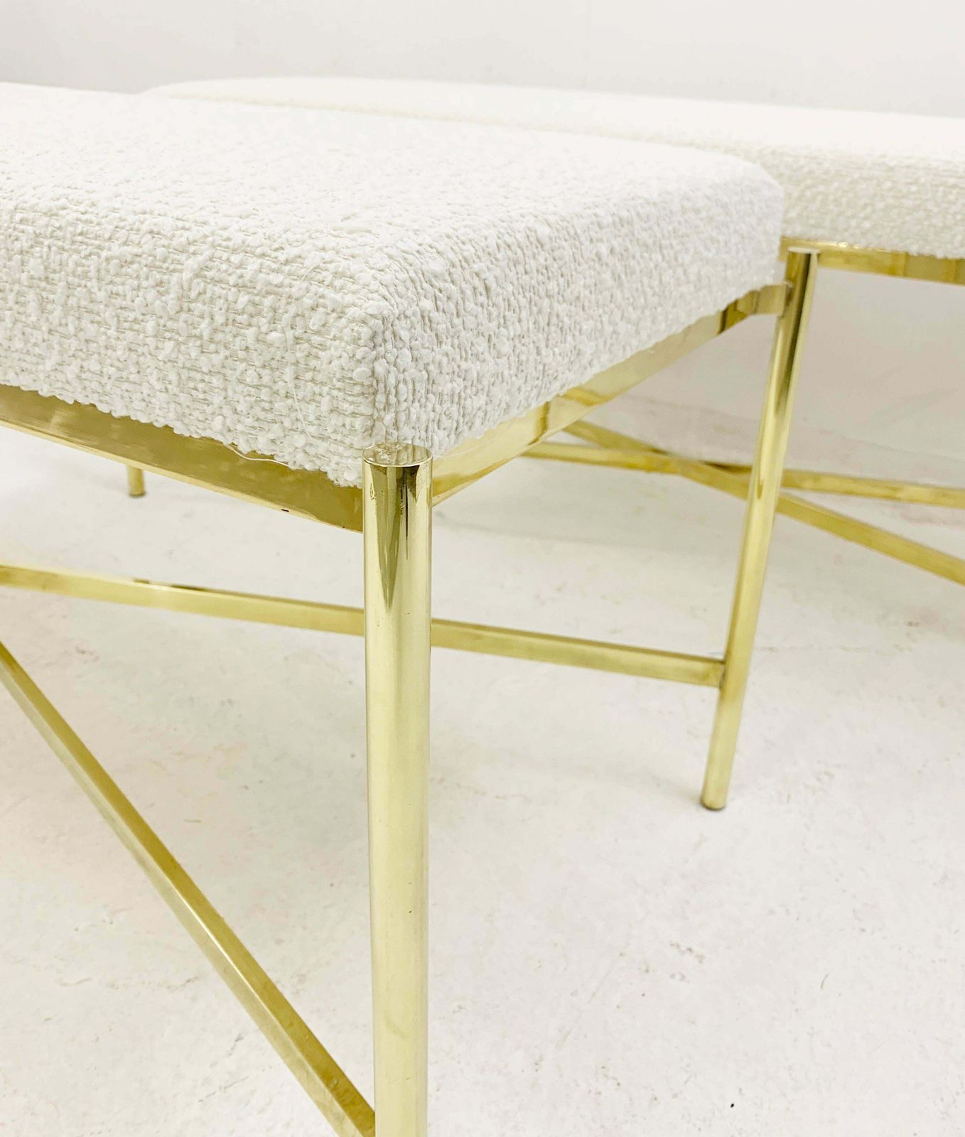 Pair Of Mid Century Italian Brass Bench, New Upholstery photo buy