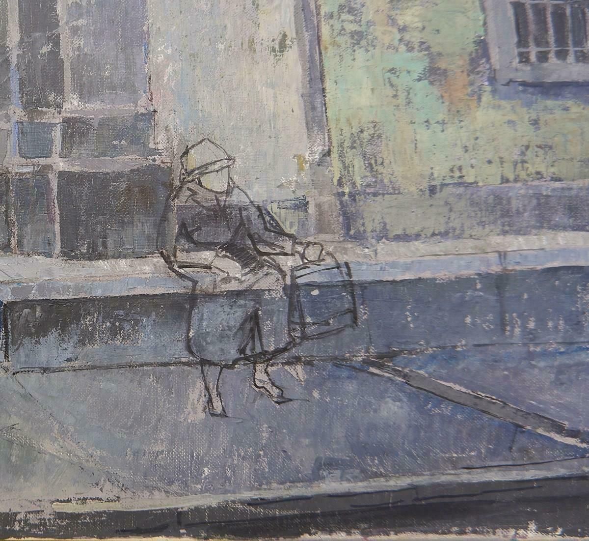 Brussels Street Scene Painting On Canvas, Victor Petré, Belgium, Circa 1960 photo for sale