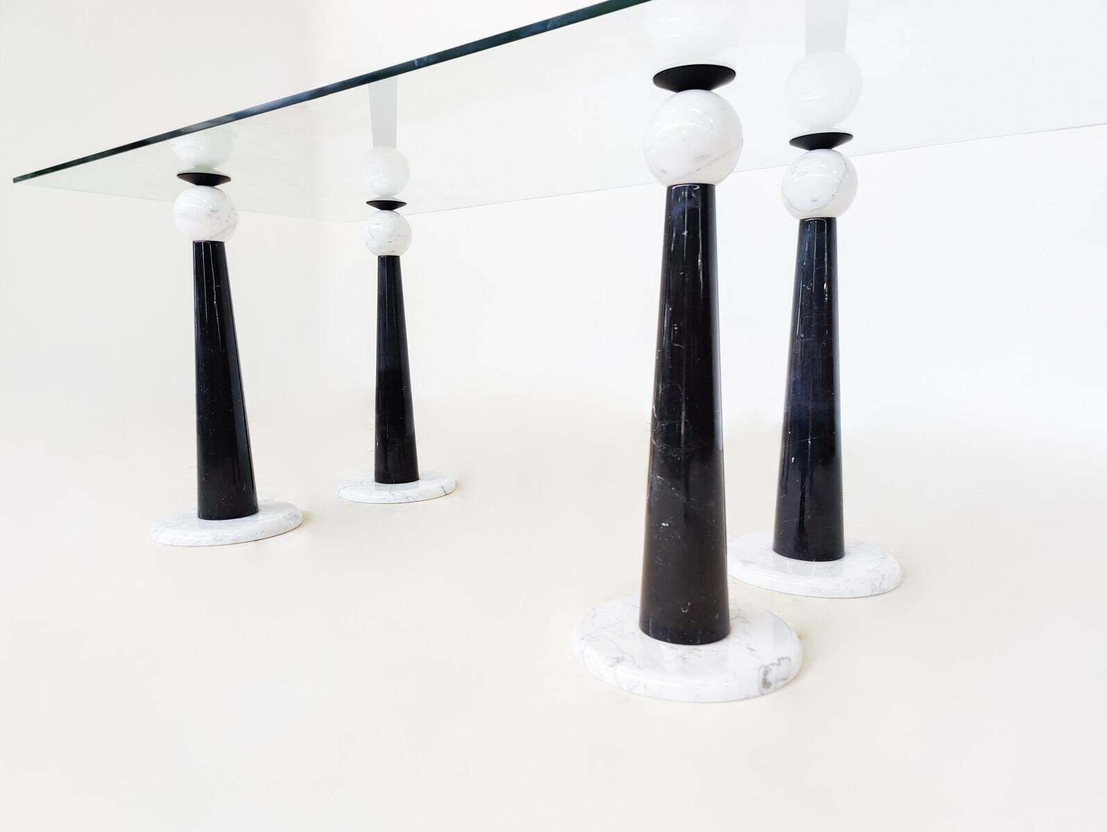 Mid Century Modern Dining Table, Marble And Glass, Italy, 1980s photo furniture