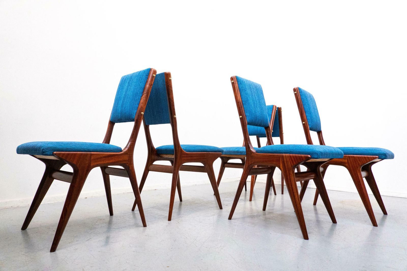 Set Of 6 Blue Chairs Model 634 By Carlo De Carli For Cassina, Italy, 1950s photo for sale