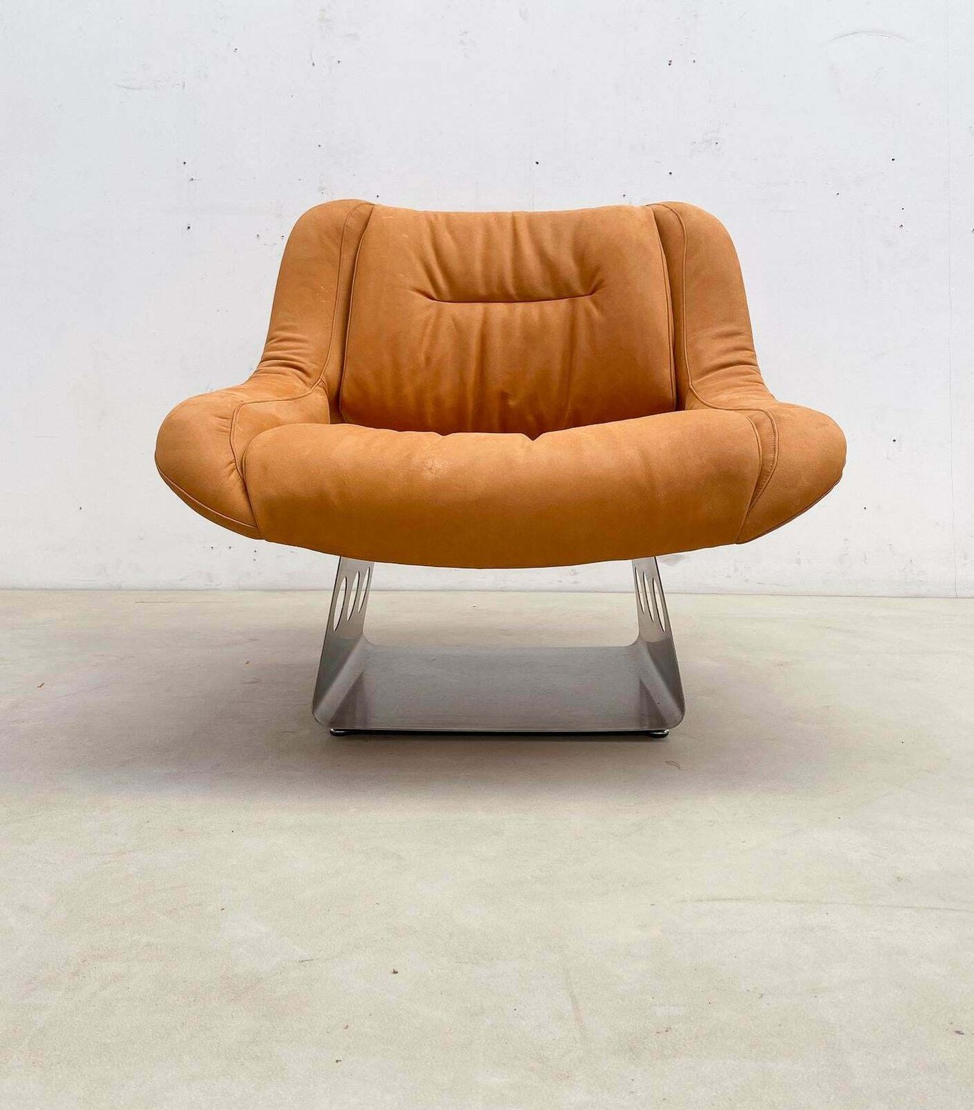 Mid Century Lounge Chair And Ottoman, Italy, 1970s   New Leather Upholstery photo for sale