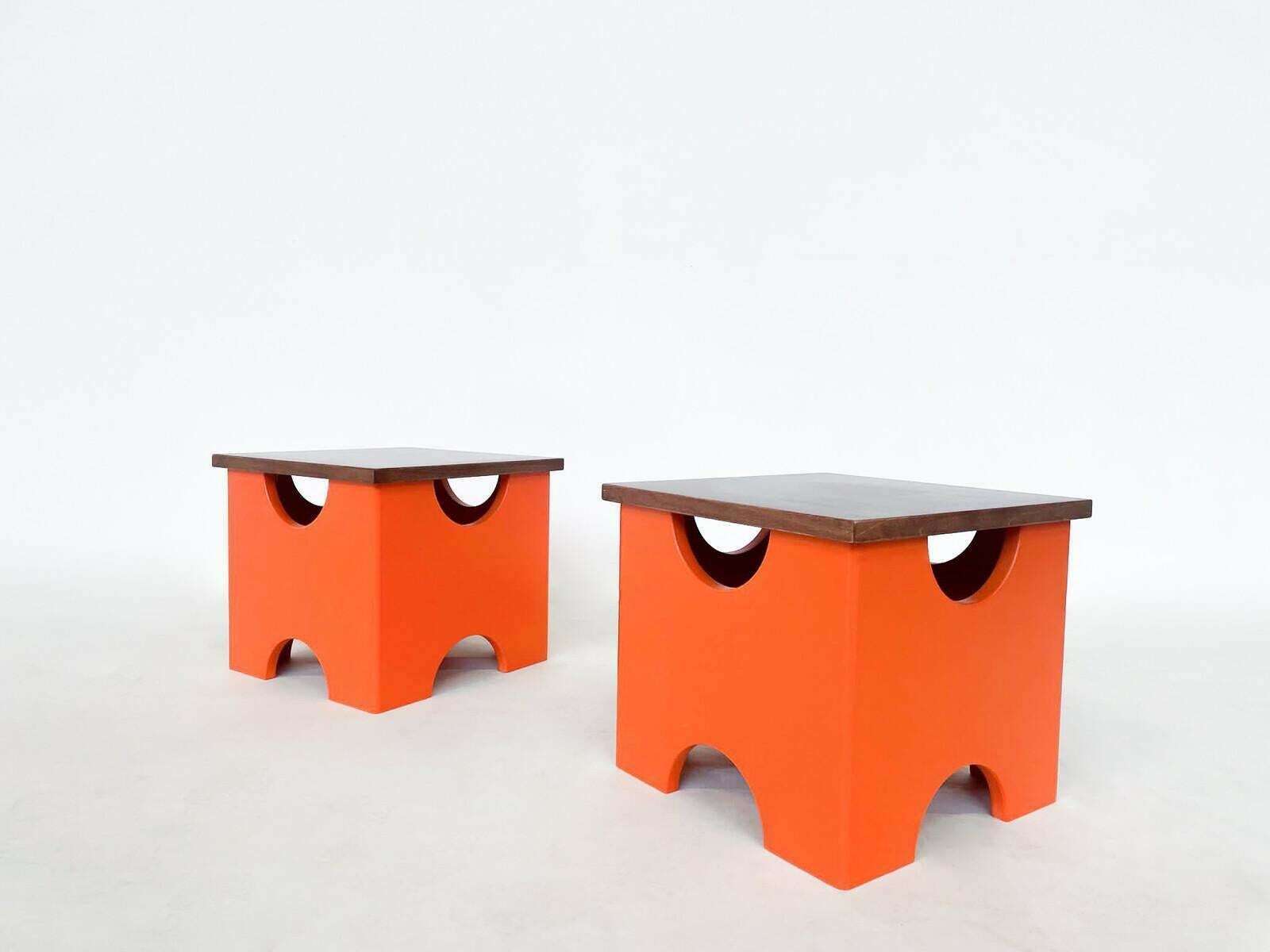 Mid Century Modern Pair Of Dado Stools By Ettore Sottsass photo furniture