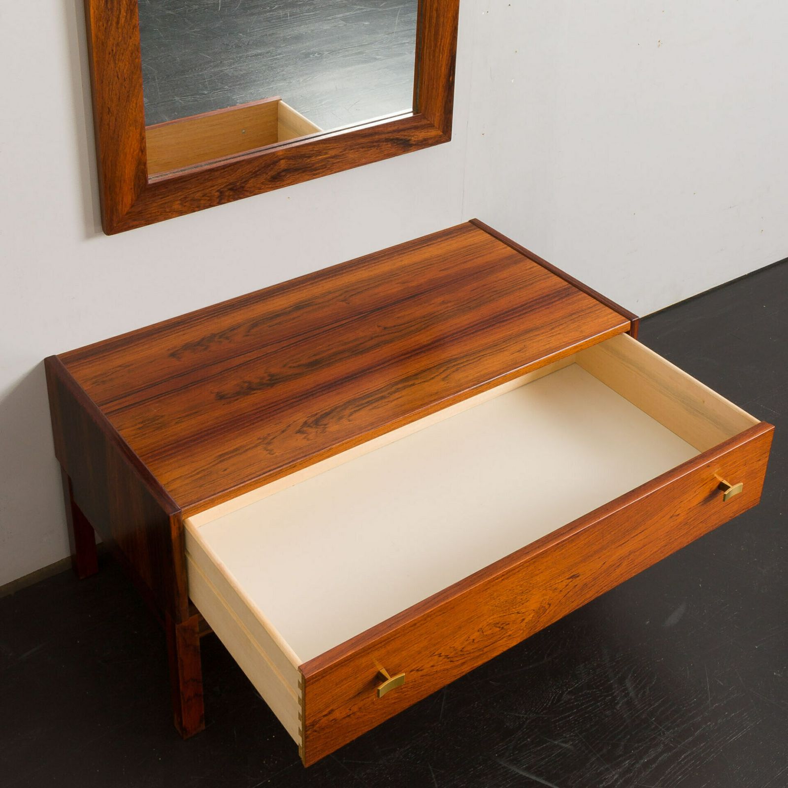 photo furniture Scandinavian Mid Century Rosewood Console With A Mirror, Denmark 1960s