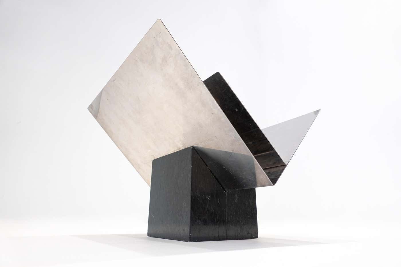 Mid Century Modern Magazine Rack By Sergio Asti, Marble And Steel, Italy, 1960s photo vinterior