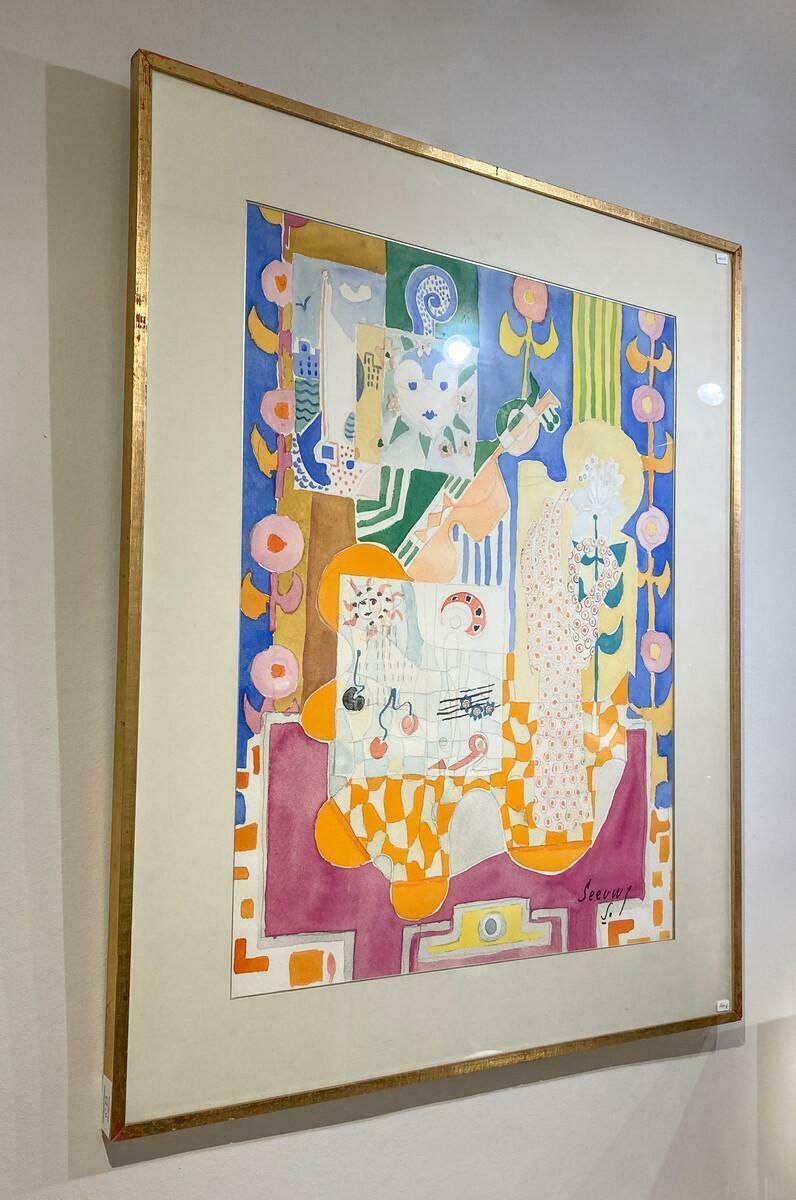 Jos Seeuws (1912 2003) Painting, Belgium, 1970s   Watercolour photo furniture