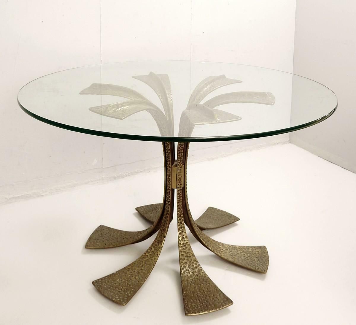 Hammered Brass Dining Table By Luciano Frigerio, 1980s photo furniture