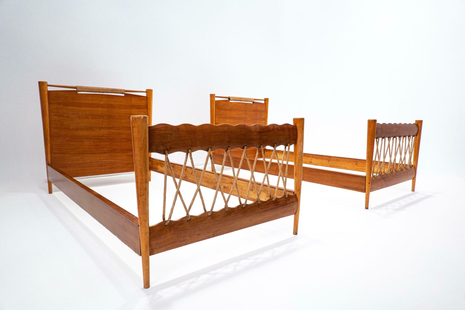 Pair Of Beds Attributed To Guglielmo Pecorini, Cherry Wood, Italy, 1940s photo for sale