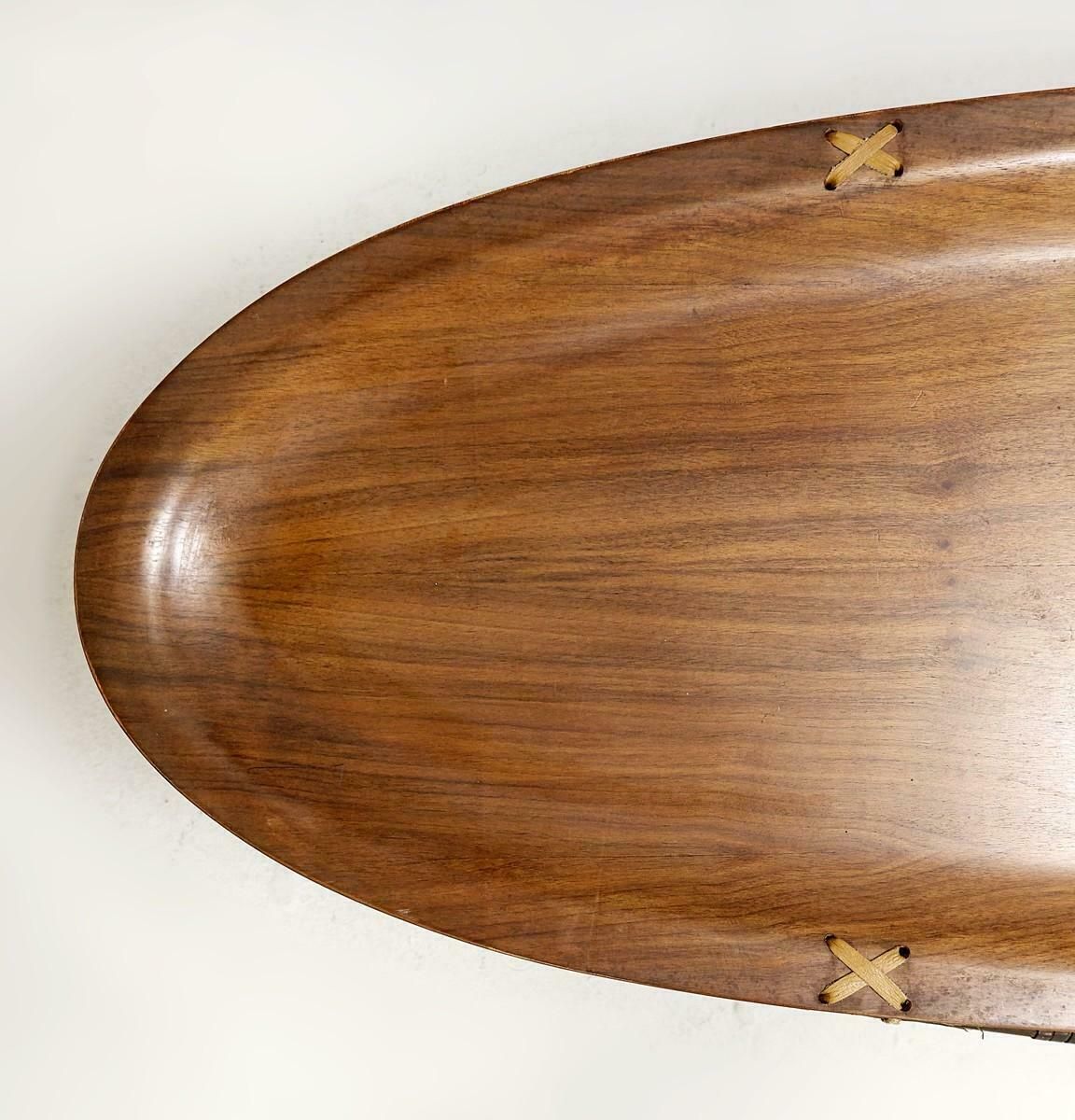 Oval Italian Teak Coffee Table, Plywood Top, Bamboo And Leather Rope photo Furniture