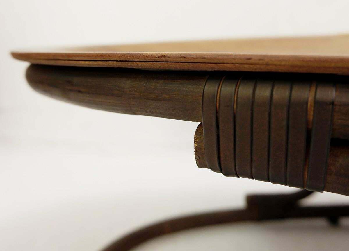 Oval Italian Teak Coffee Table, Plywood Top, Bamboo And Leather Rope photo 1487.0