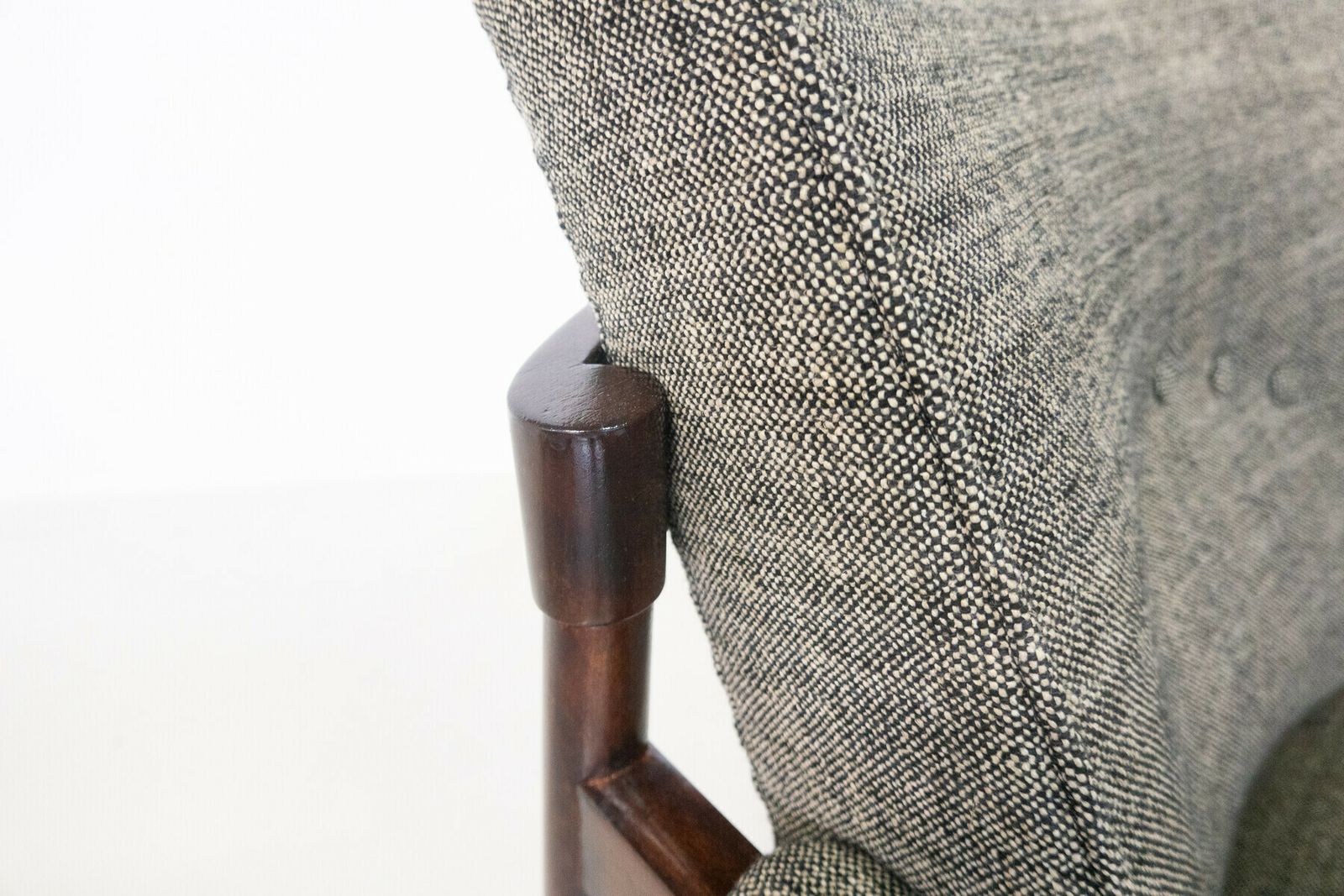 Mid Century Modern Pair Of Armchairs Wood And Grey Fabric Italy 1960s New Upholstery photo Furniture
