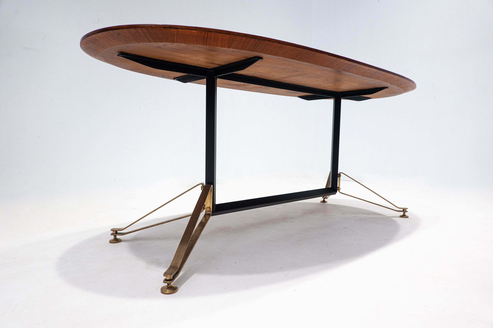 Mid Century Modern Italian Dining Table, Wood And Brass, 1960s photo for sale