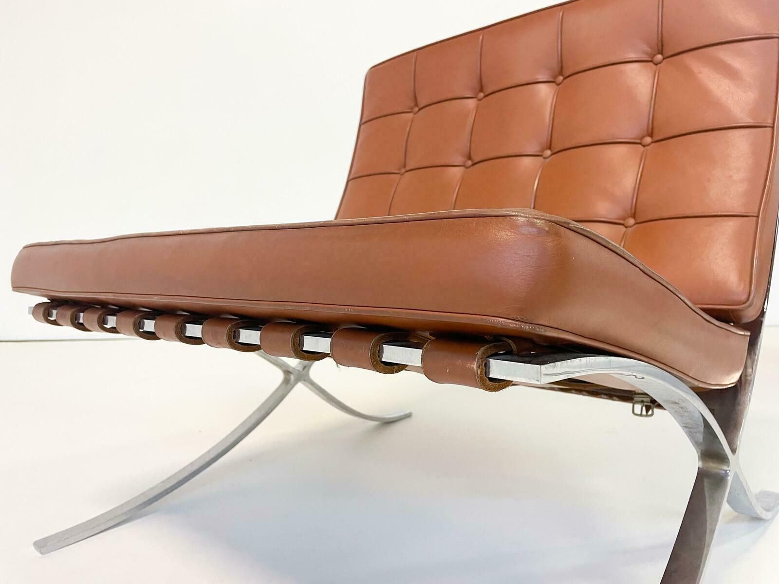 Pair Of Brown Leather Barcelona Chairs By Mies Van Der Rohe For Knoll photo Furniture