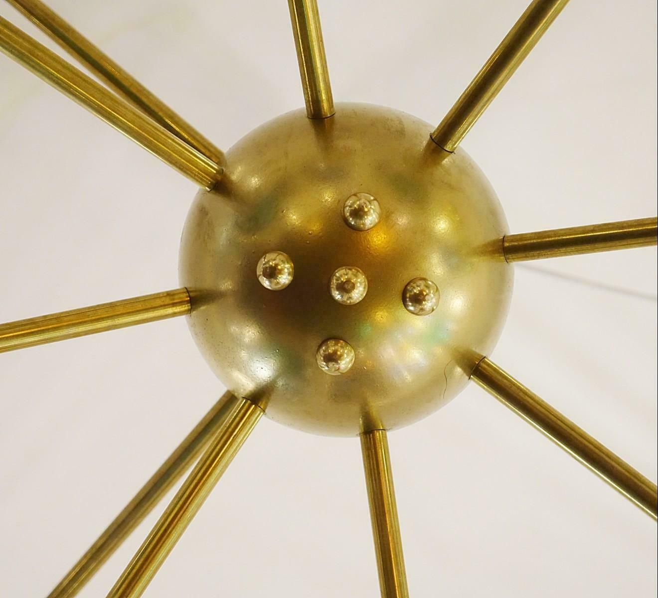 Glass And Brass Sputnik Chandelier, Belgian Creation Signed "Jn" photo Lighting