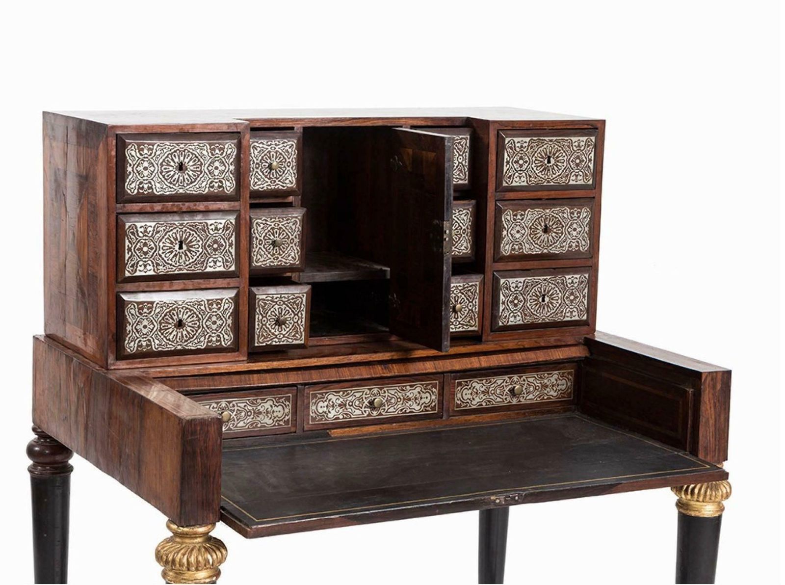 Gorgeous 18th Century Tin Marquetry Writing Desk/ Cabinet photo vinterior
